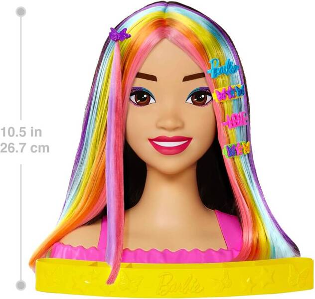 Barbie Głowa do stylizacji neonowa tęcza HMD81