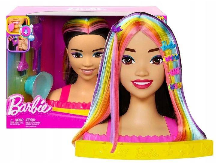 Barbie Głowa do stylizacji neonowa tęcza HMD81