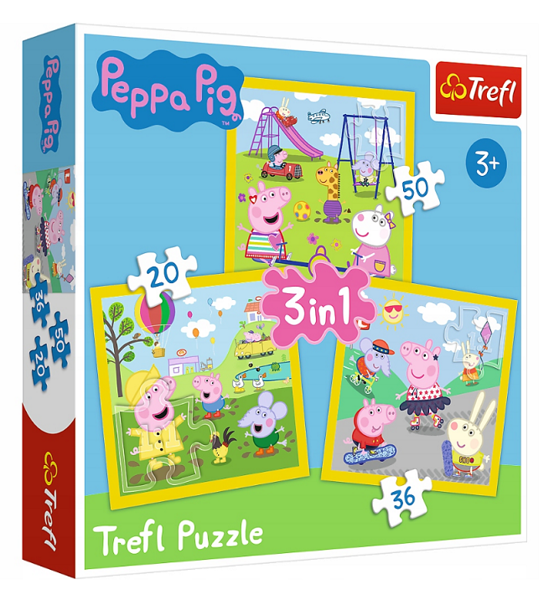 Puzzle 3w1 Wesoły dzień Świnki Peppy Trefl 16365