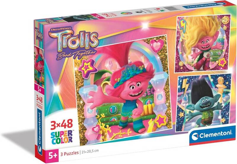 Puzzle 3x48 Super Kolor Trolls 3 Clementoni