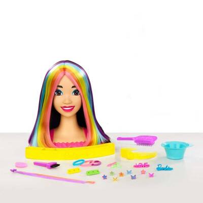 Barbie Głowa do stylizacji neonowa tęcza HMD81