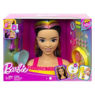 Barbie Głowa do stylizacji neonowa tęcza HMD81