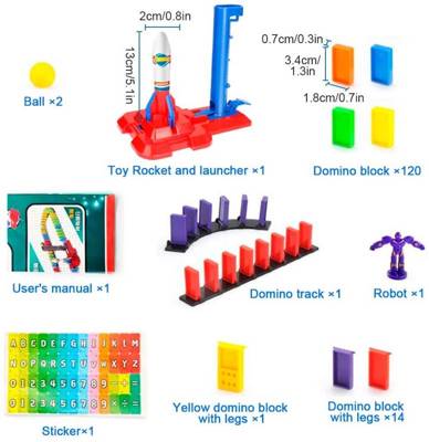 Domino z wyrzutnią rakiet tor przeszkód literki