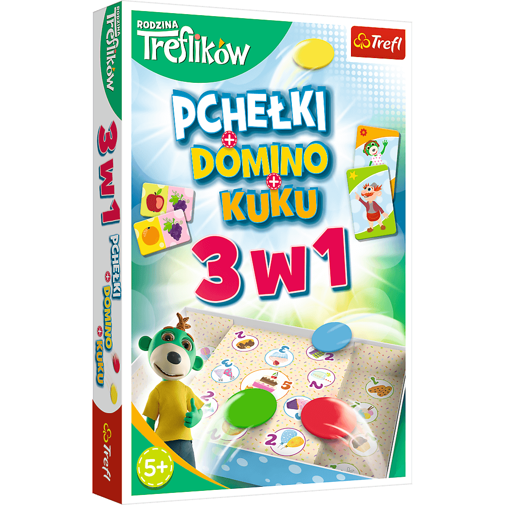 Gra 3w1 Rodzina Treflików Pchełki Domino Kuku